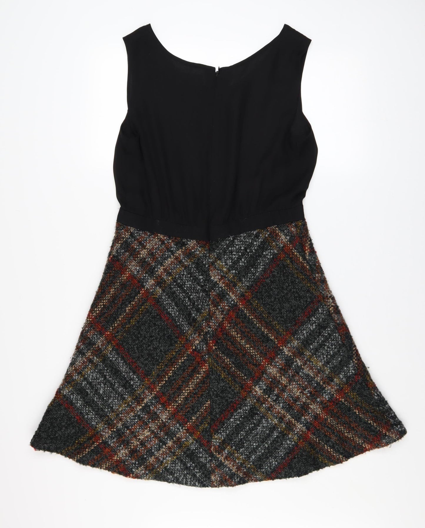 Next Womens Black Check A-Line Sleeveless Dress Size 14
