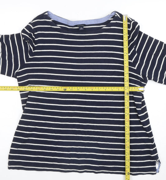 Nautica Women's Blue Striped 3/4 Sleeve Cotton Boat Neck Top XL