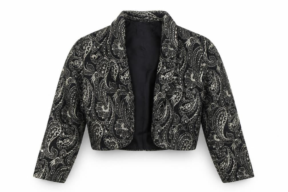 Opera by Richards Women's Black Paisley Metallic Cropped Blazer Size 12