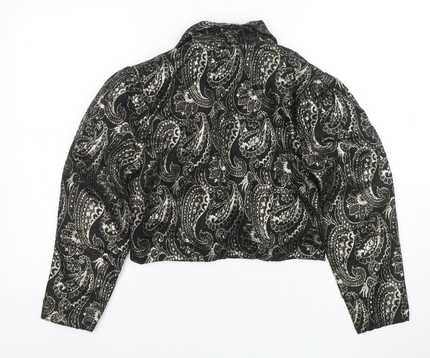 Opera by Richards Women's Black Paisley Metallic Cropped Blazer Size 12