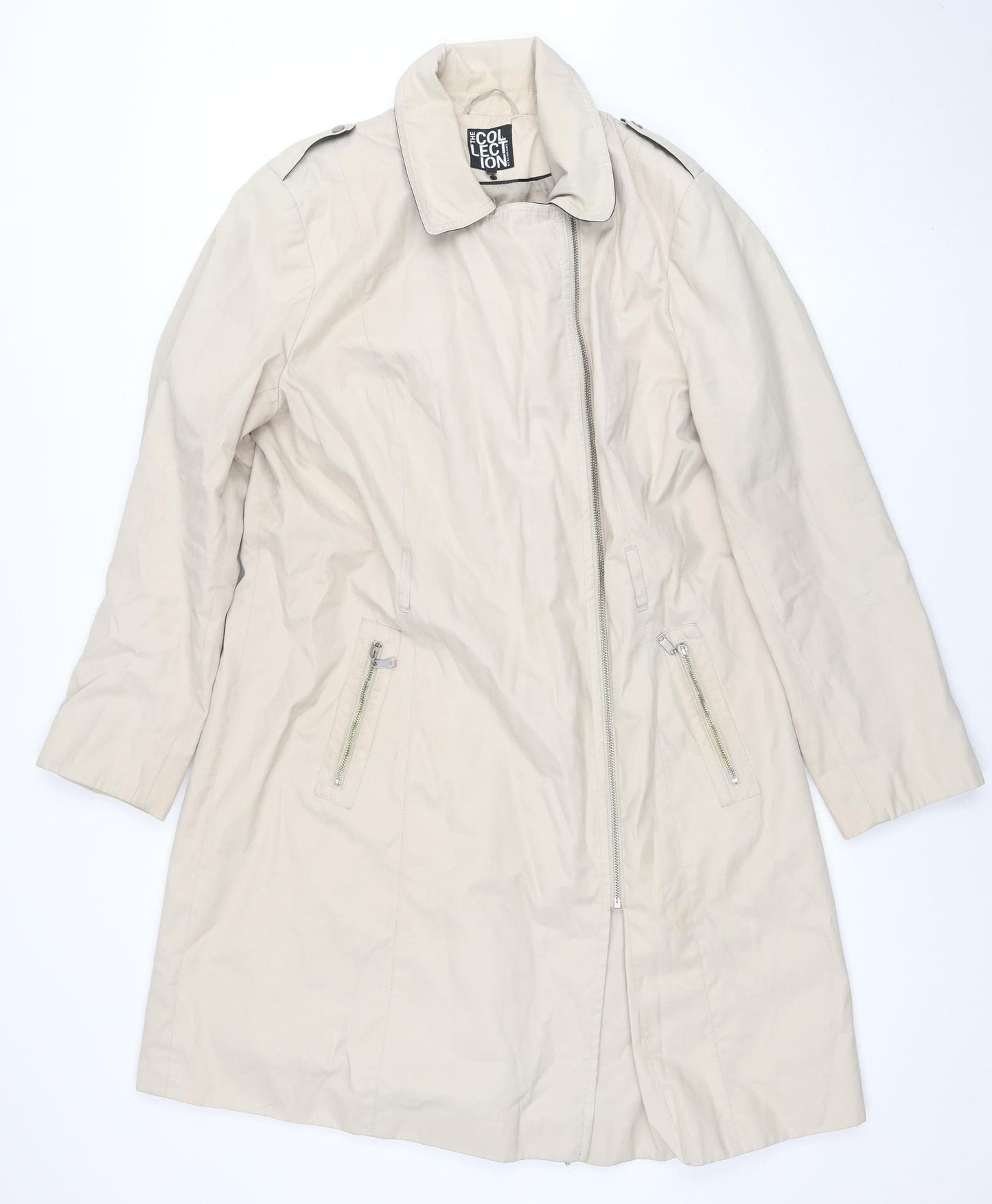 Debenhams Women Beige Mid-Length Zip Coat Size 16 Collection Line