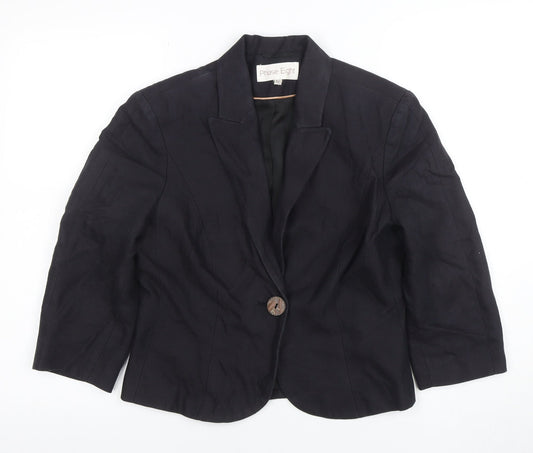 Phase Eight Women's Black Linen Blend One Button Blazer Size 12