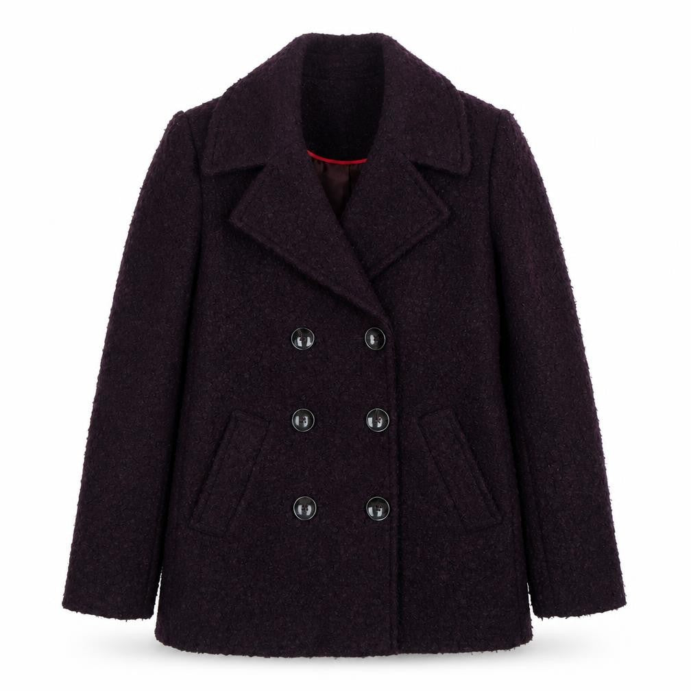 Principles Women’s Purple Wool Blend Pea Coat Size 8 Buttoned Mid-Length