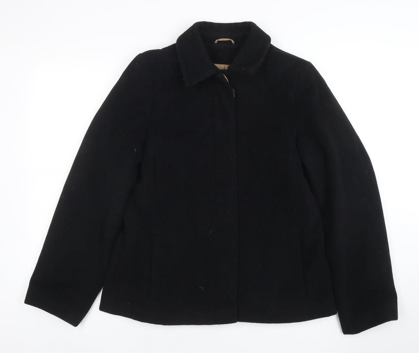 NL Collection Women's Black Wool Blend Mid-Length Overcoat Size 14