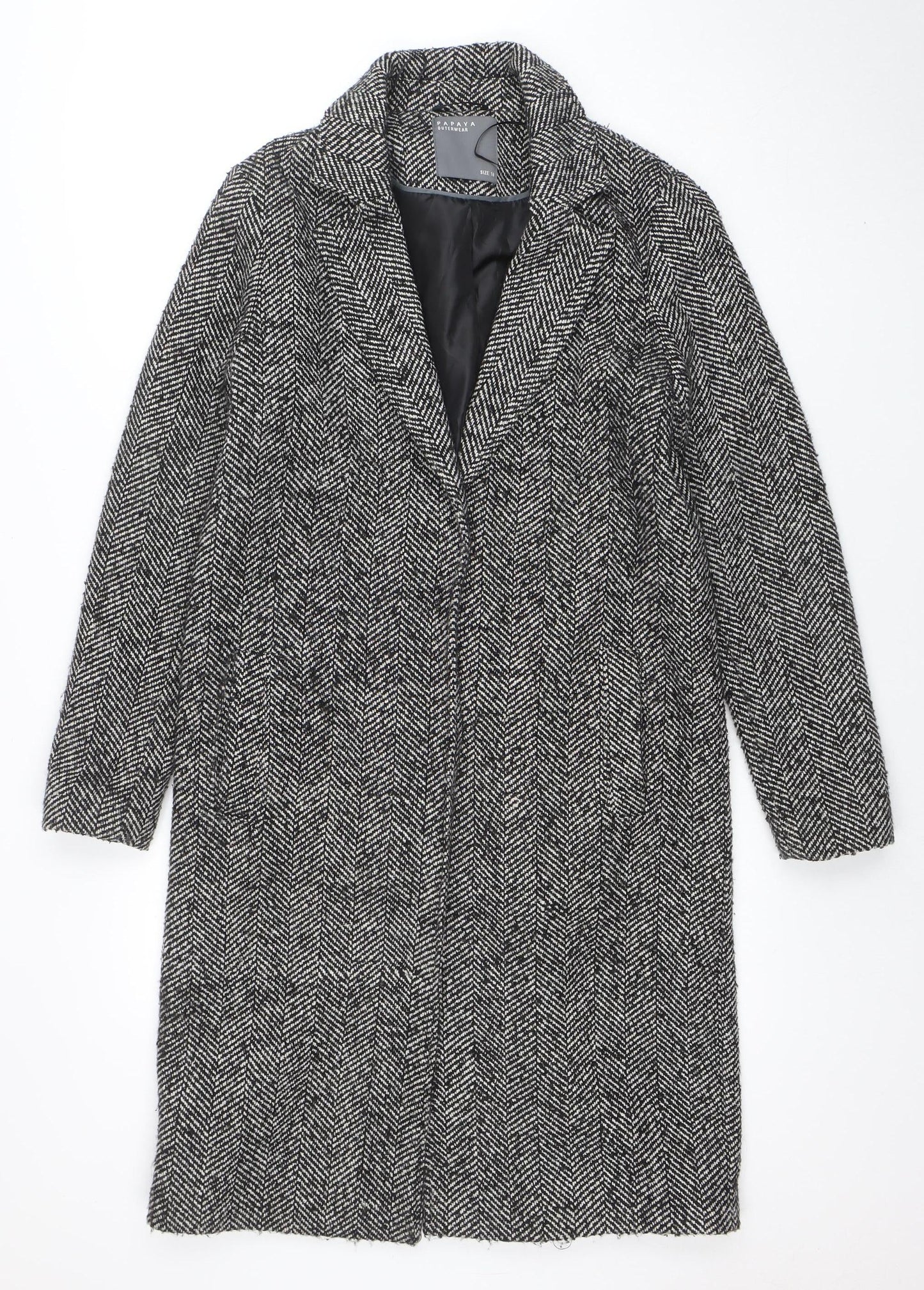 Papaya Womens Grey Herringbone Tweed Coat Size 10 Overcoat