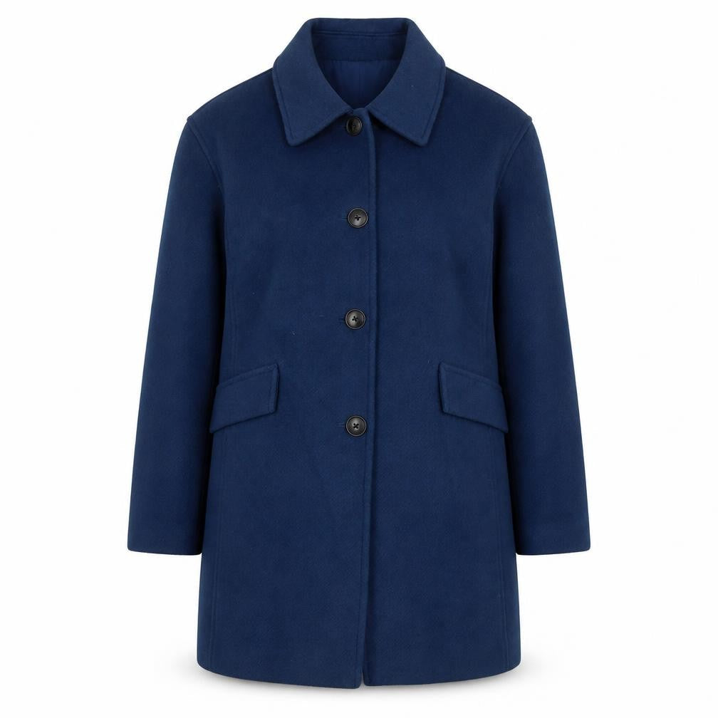 Marks & Spencer Women's Blue Wool Blend Mid-Length Overcoat Size 14 Petite