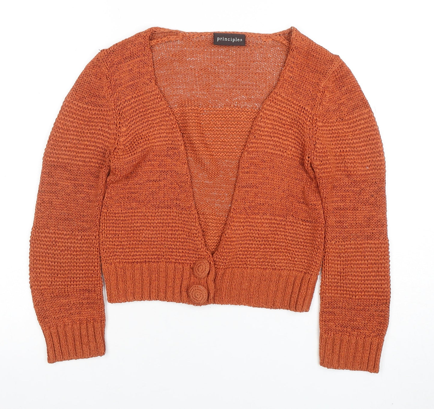 Principles Womens Orange Knit V-Neck Cardigan Size 12