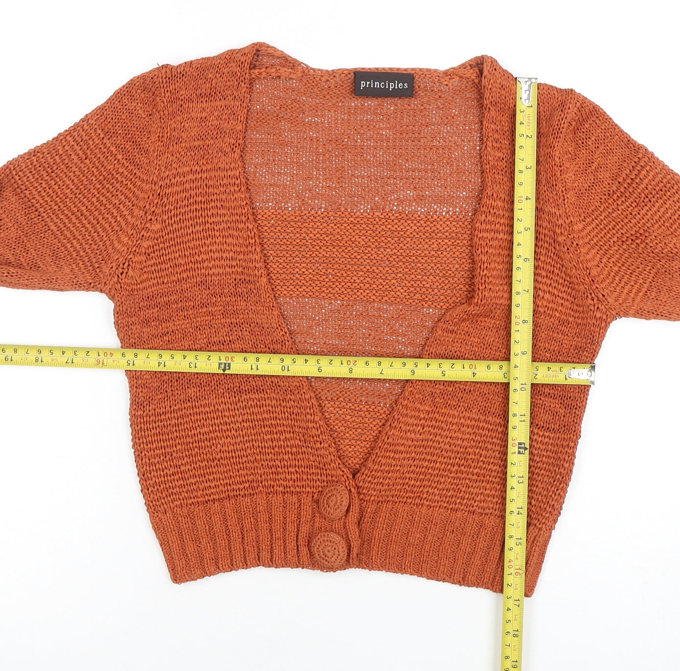 Principles Womens Orange Knit V-Neck Cardigan Size 12