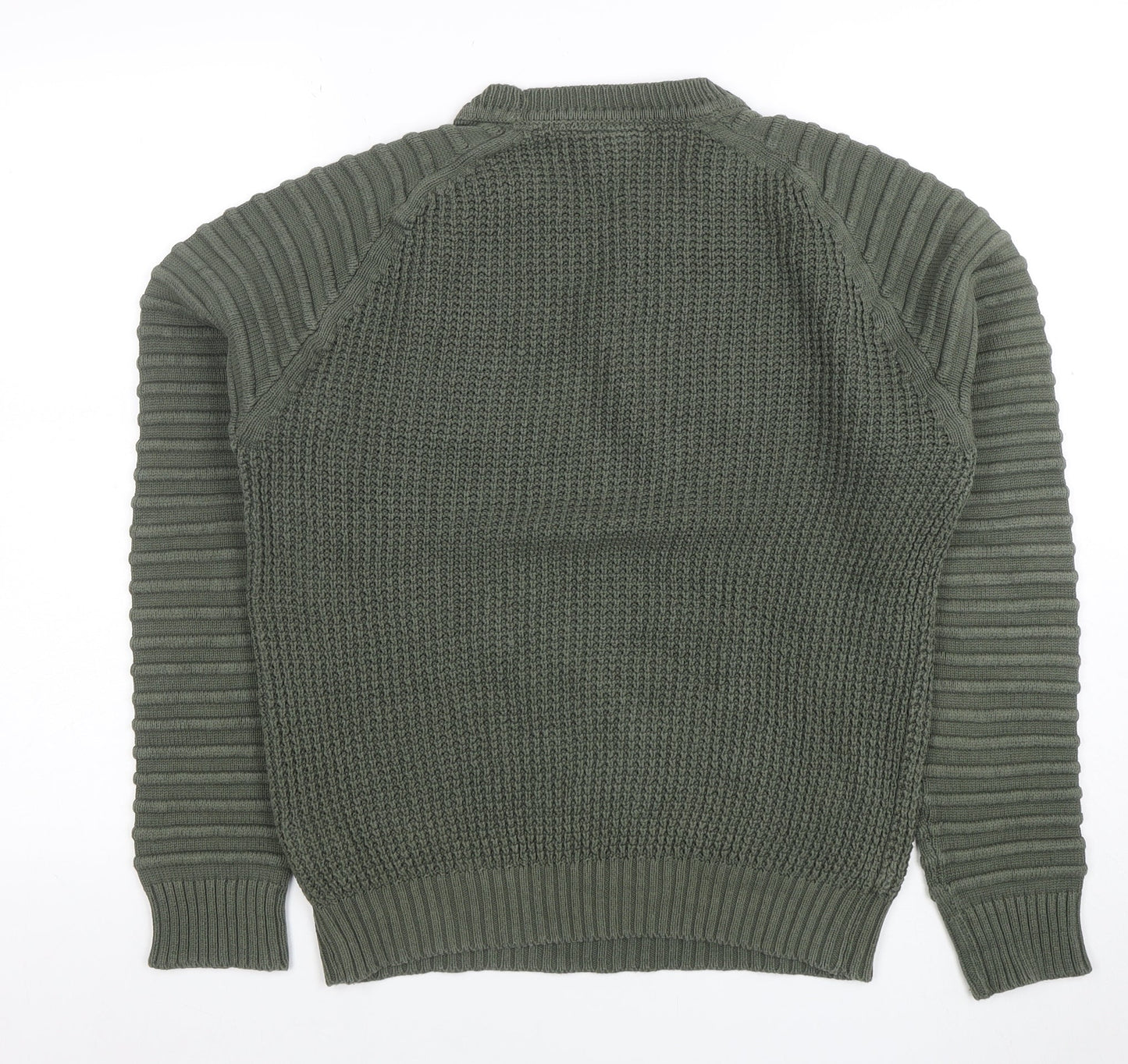 Crosshatch Mens Green Cotton Crew Neck Chunky Knit Jumper Size S