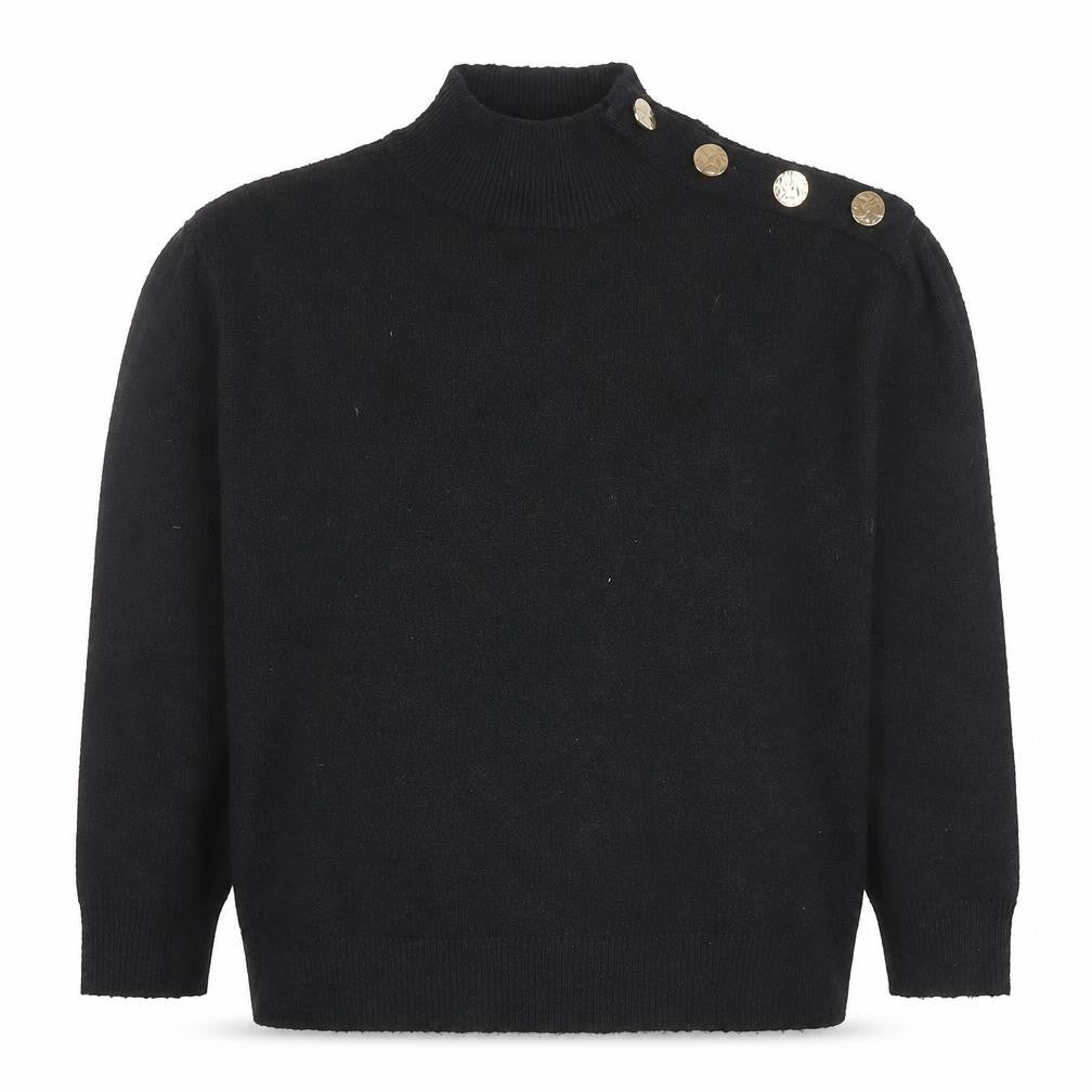 Bluoltre Women’s Black Mock Neck Button Detail Pullover Jumper Size S