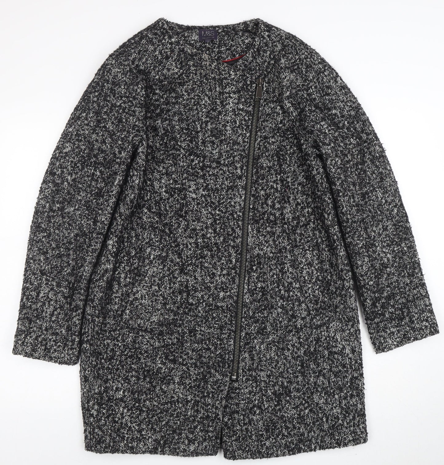 Marks and Spencer Women Grey Wool Blend Zip Long Coat Size 12