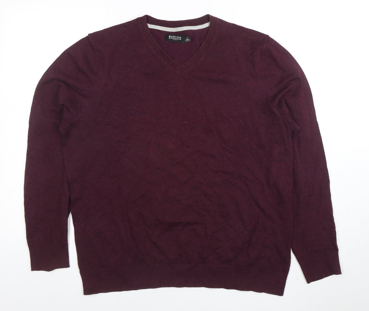 Burton Menswear Men's Purple V-Neck Cotton Cashmere Jumper Size L
