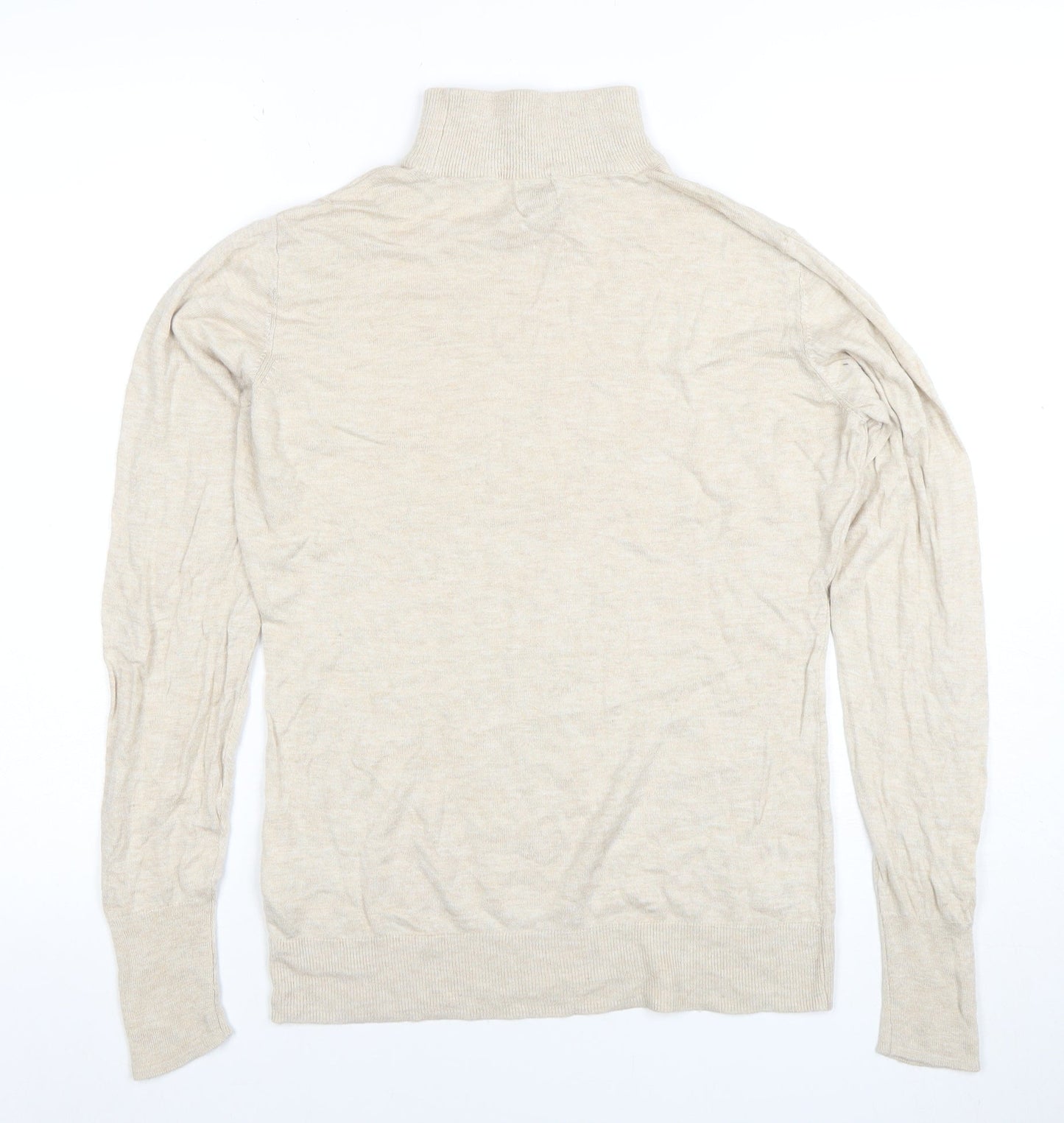H&M Women's Beige Mock Neck Button Detail Knit Jumper Size M