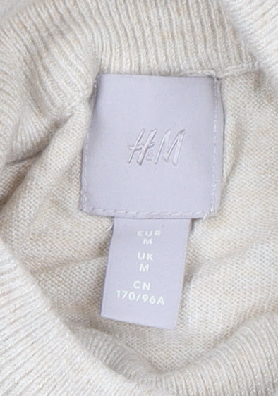 H&M Women's Beige Mock Neck Button Detail Knit Jumper Size M