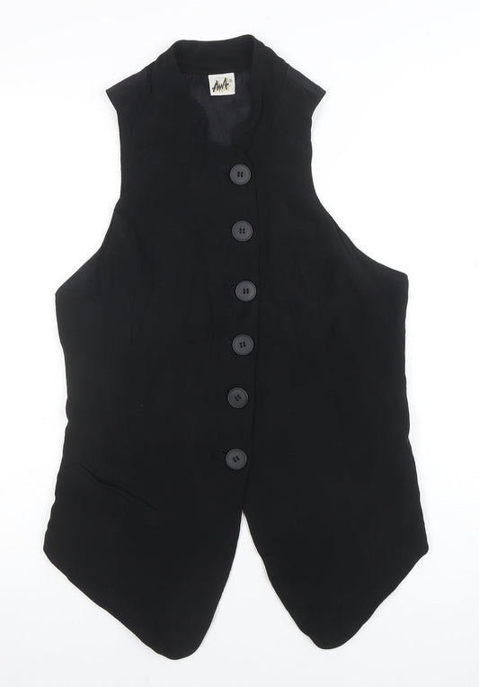 AwA Womens Black Sleeveless Button Tunic Blouse Size S