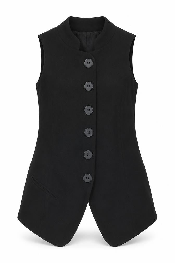 AwA Womens Black Sleeveless Button Tunic Blouse Size S
