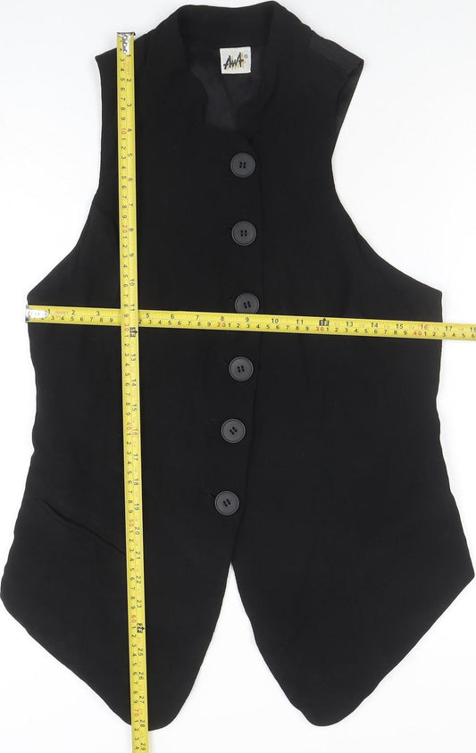 AwA Womens Black Sleeveless Button Tunic Blouse Size S