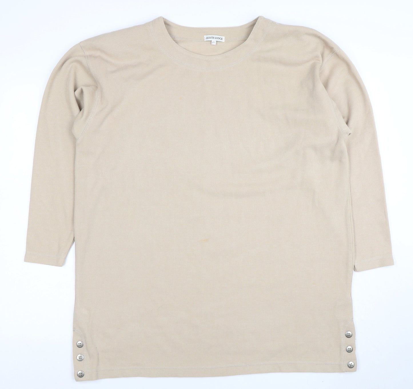 South Lodge Women's Beige Long Sleeve Button T-Shirt M