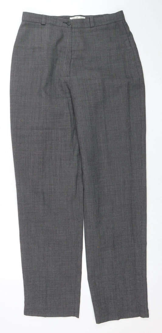 Private Collection Womens Grey Wool Blend Check Dress Trousers Size 14