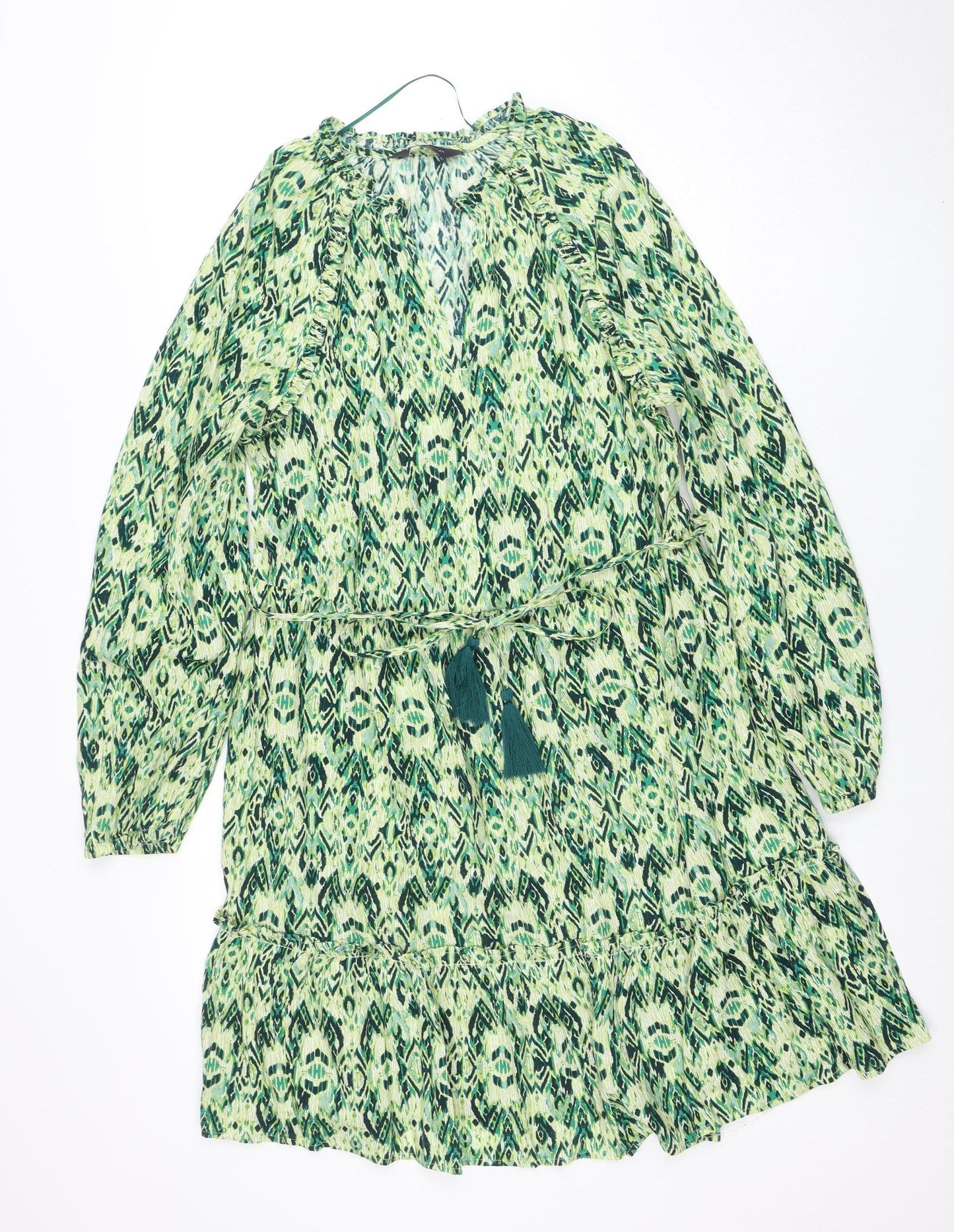 Marks and Spencer Womens Green Print Wrap Belted Dress Size 12