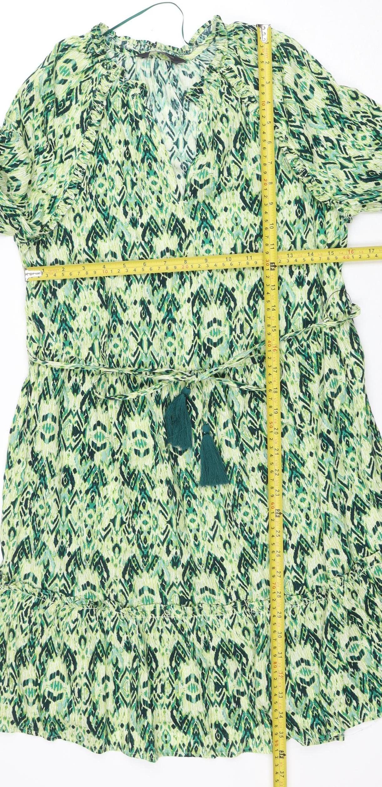 Marks and Spencer Womens Green Print Wrap Belted Dress Size 12