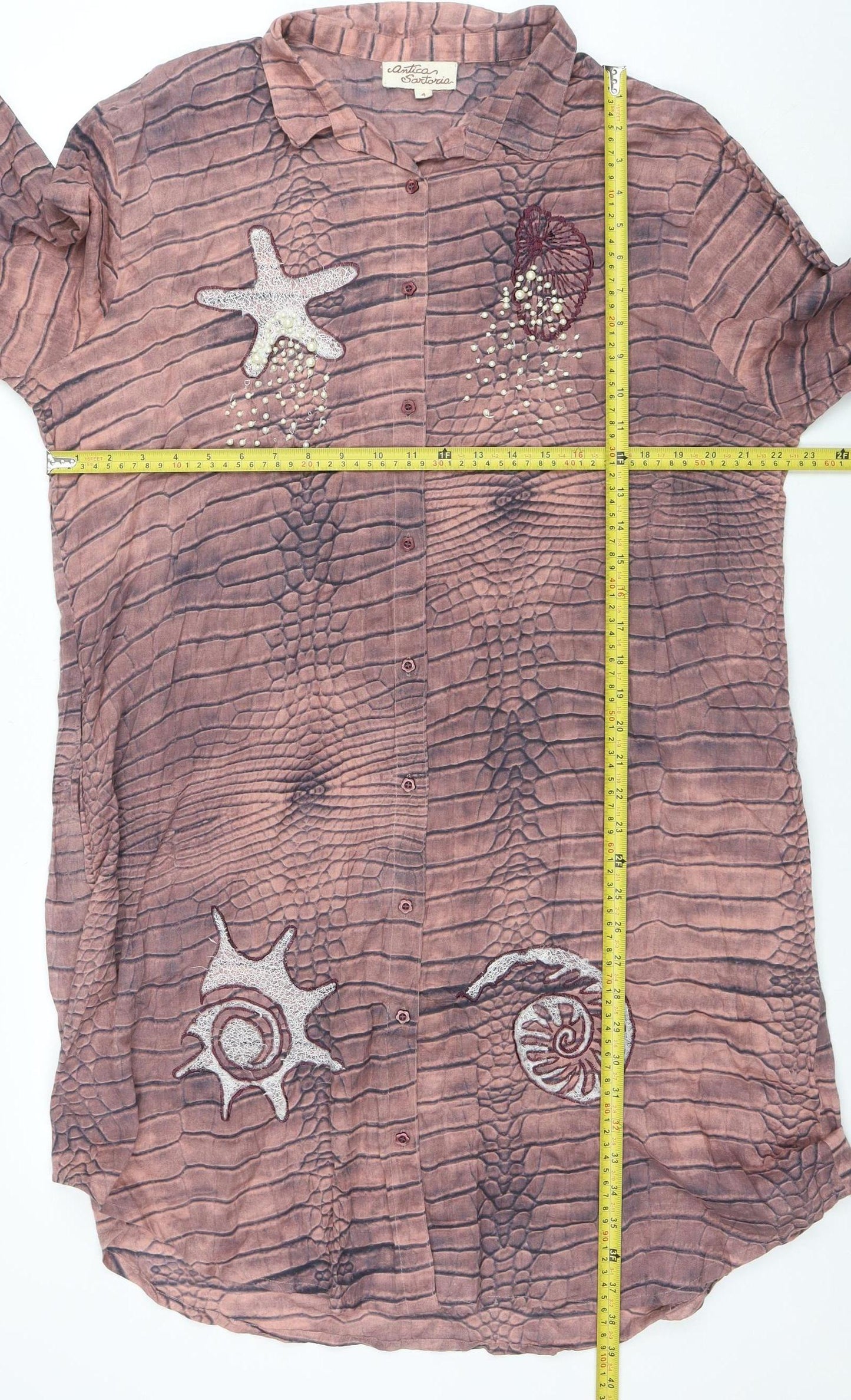 Antica Sartoria Women Brown Cotton Embroidered Shift Dress Size 4