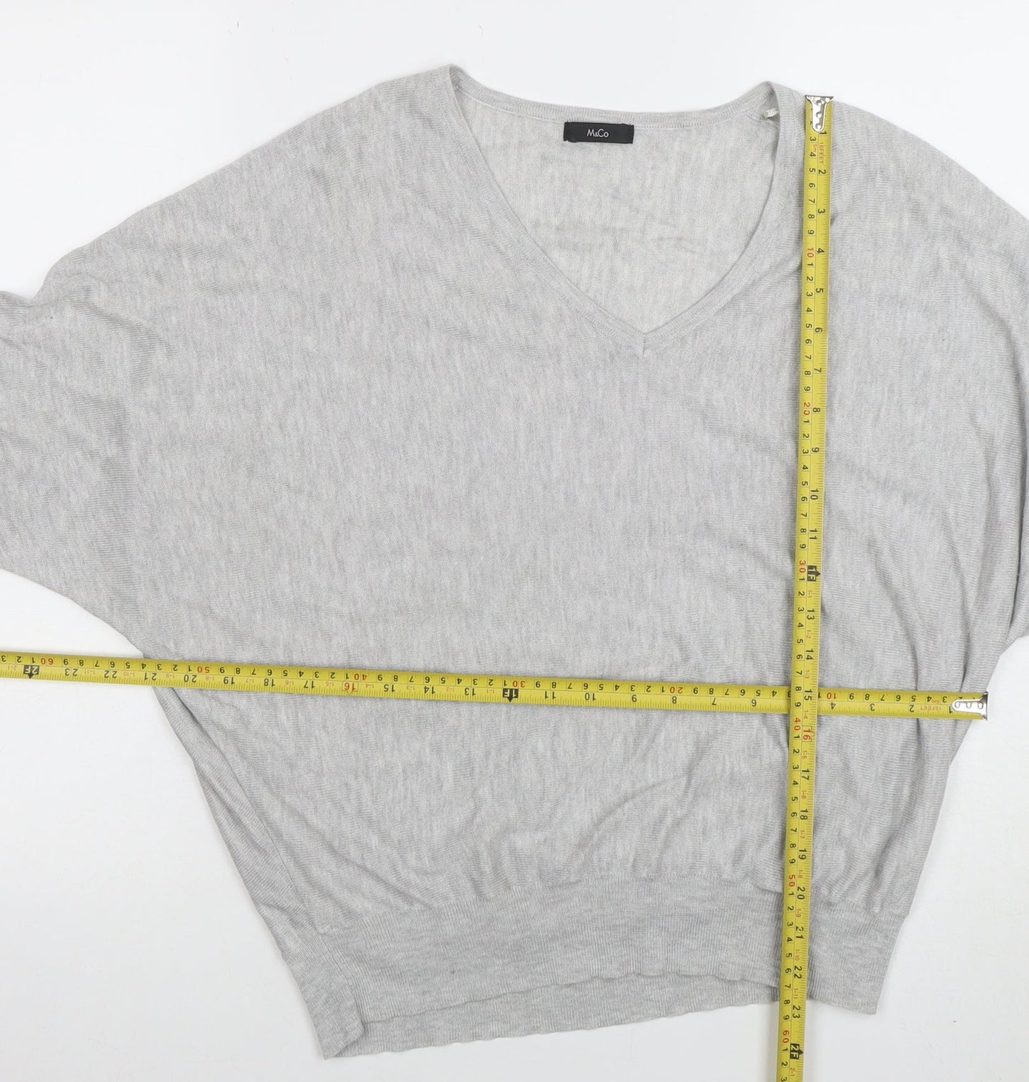 Marks and Spencer Women Grey Size 14 V-Neck Relaxed Knit Blouse