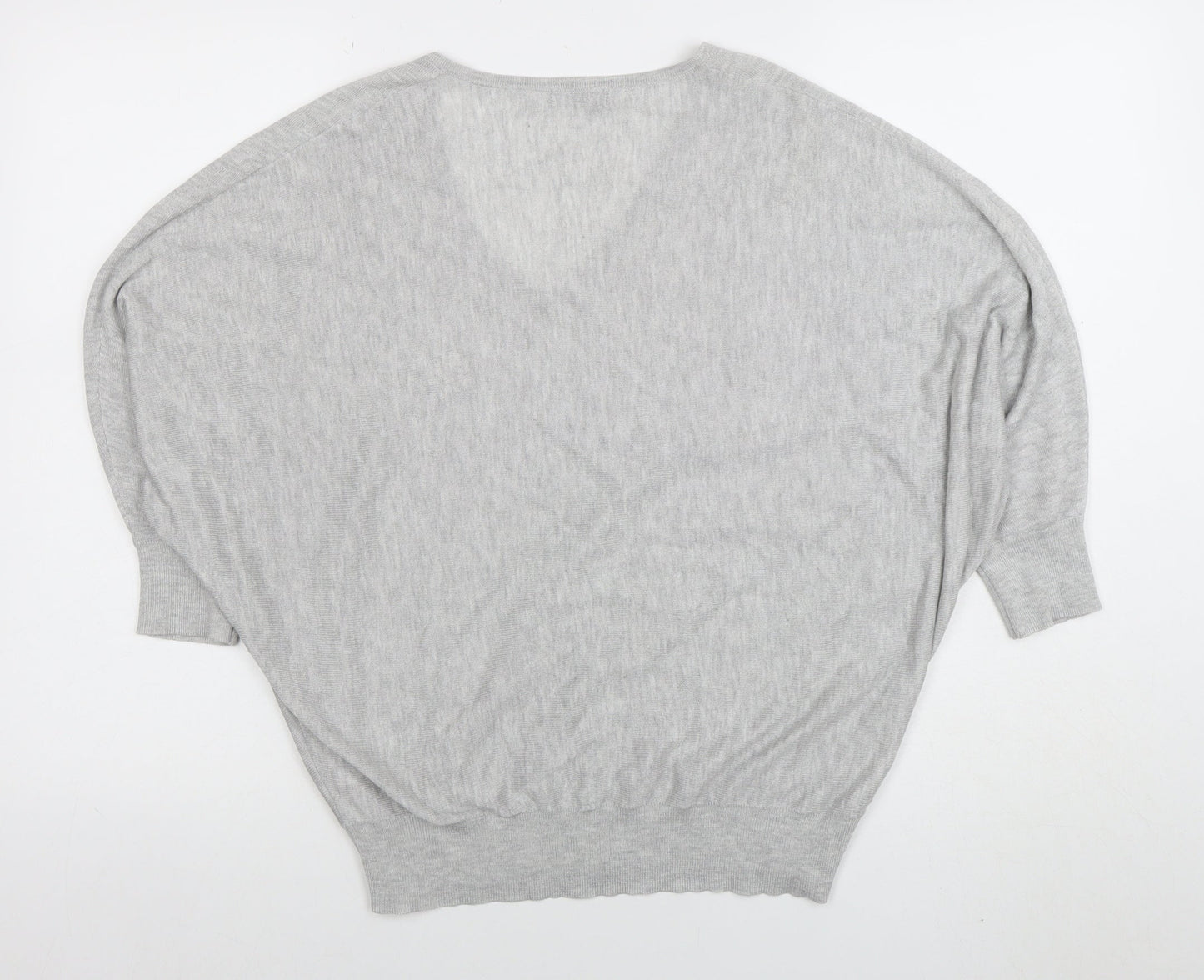 Marks and Spencer Women Grey Size 14 V-Neck Relaxed Knit Blouse