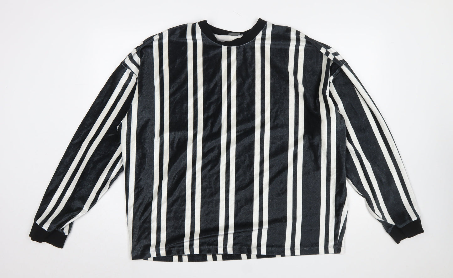 ASOS Women’s Black Striped Long Sleeve Velvet T-Shirt Size L