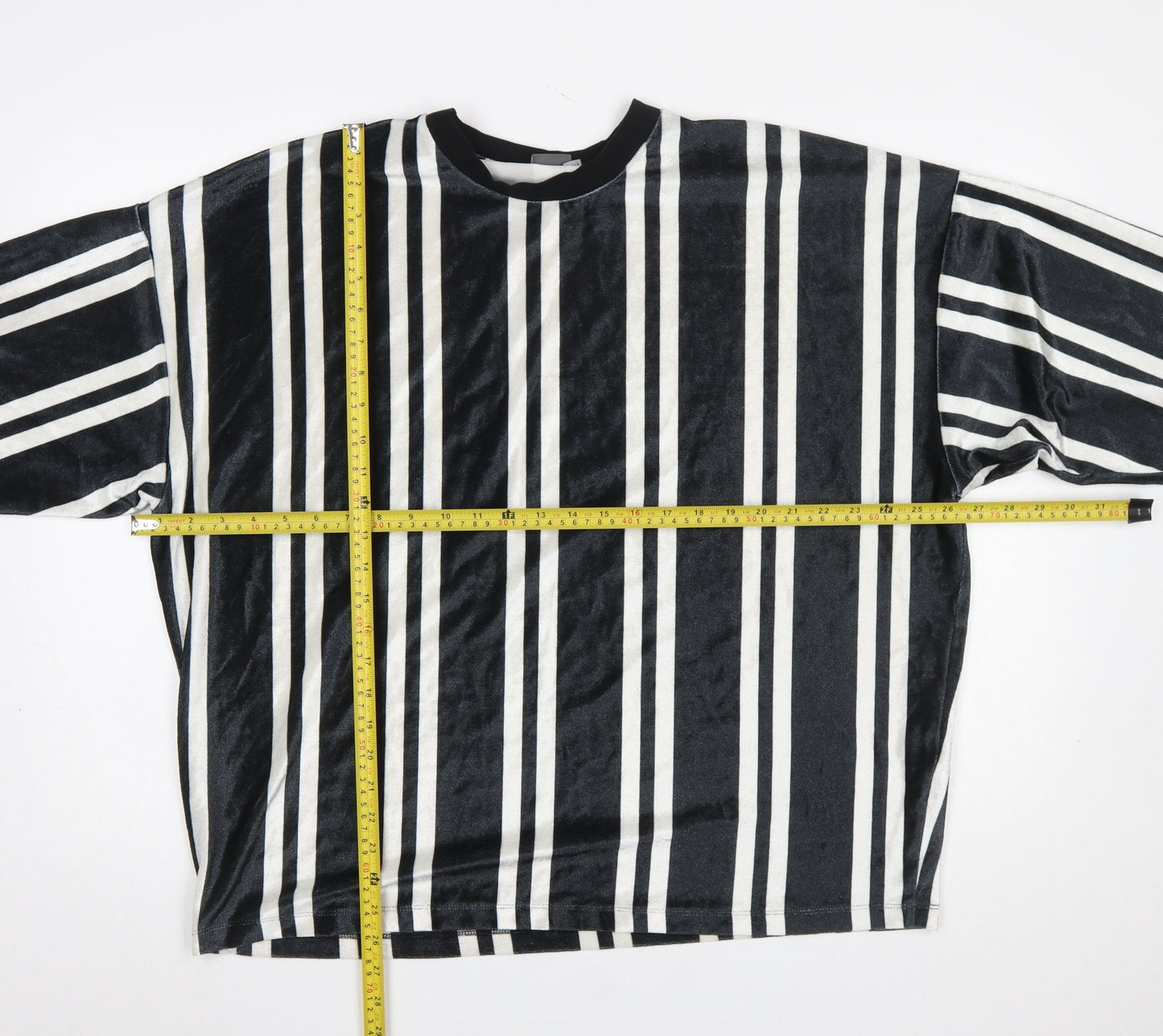 ASOS Women’s Black Striped Long Sleeve Velvet T-Shirt Size L