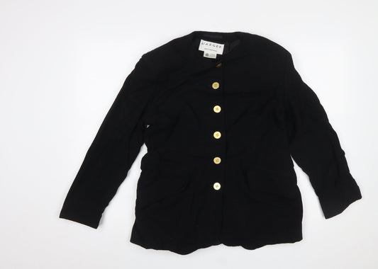 Jaeger Women Black Pure Wool Blazer UK 14 Single-Breasted Jacket