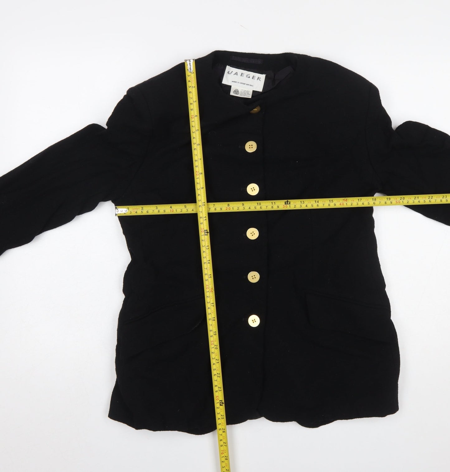 Jaeger Women Black Pure Wool Blazer UK 14 Single-Breasted Jacket