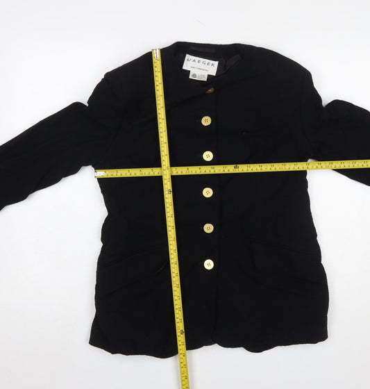 Jaeger Women Black Pure Wool Blazer UK 14 Single-Breasted Jacket