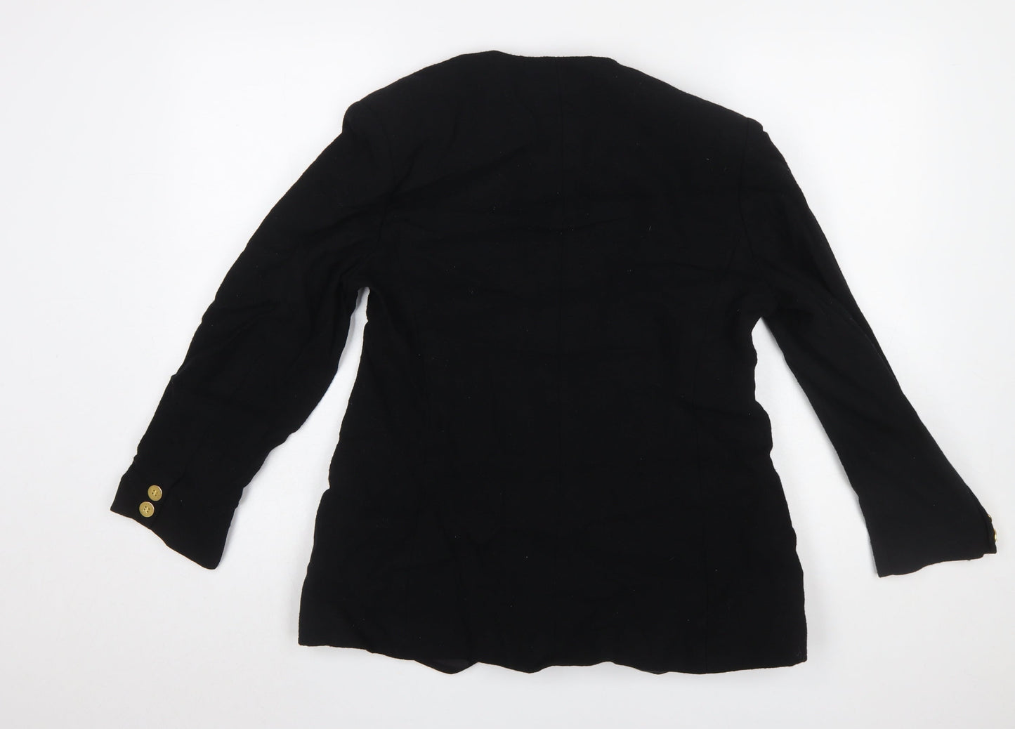 Jaeger Women Black Pure Wool Blazer UK 14 Single-Breasted Jacket