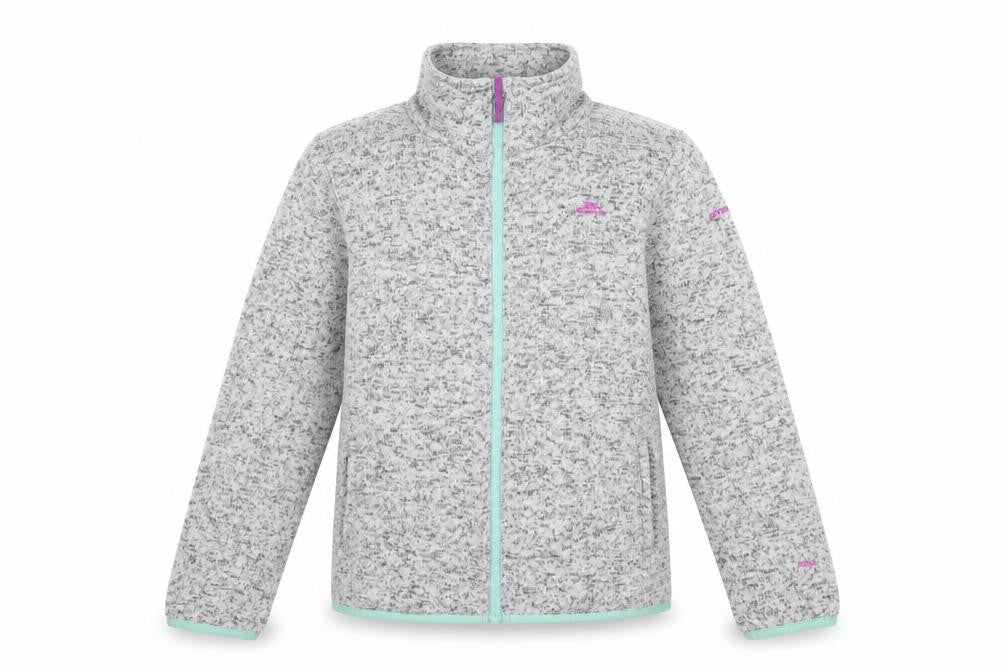 Front view of Trespass girls’ grey full zip fleece jacket 11-12 years lightweight outdoor
