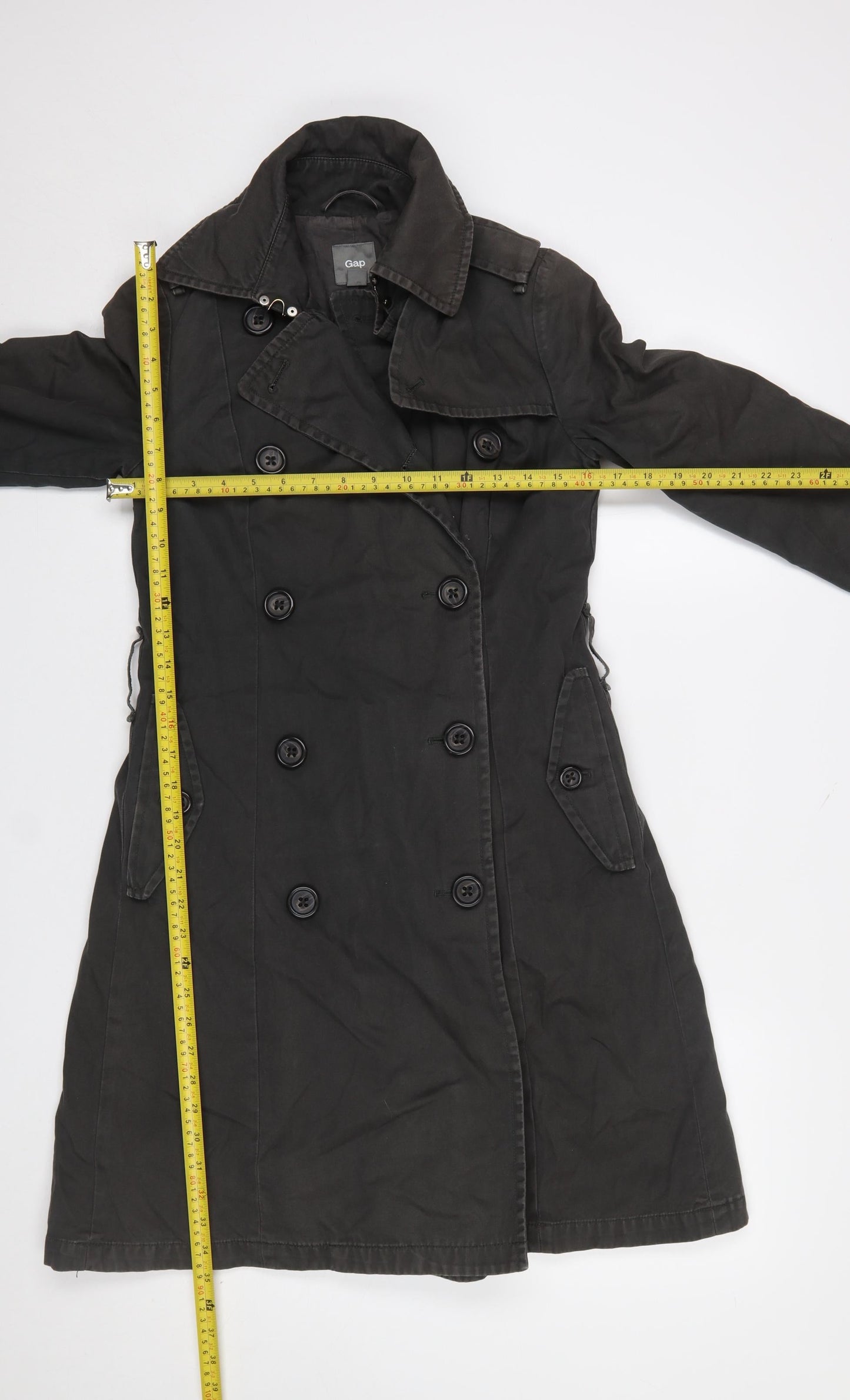 GAP Women's Black Cotton Trench Coat Size 8 Long Lined Classic Style