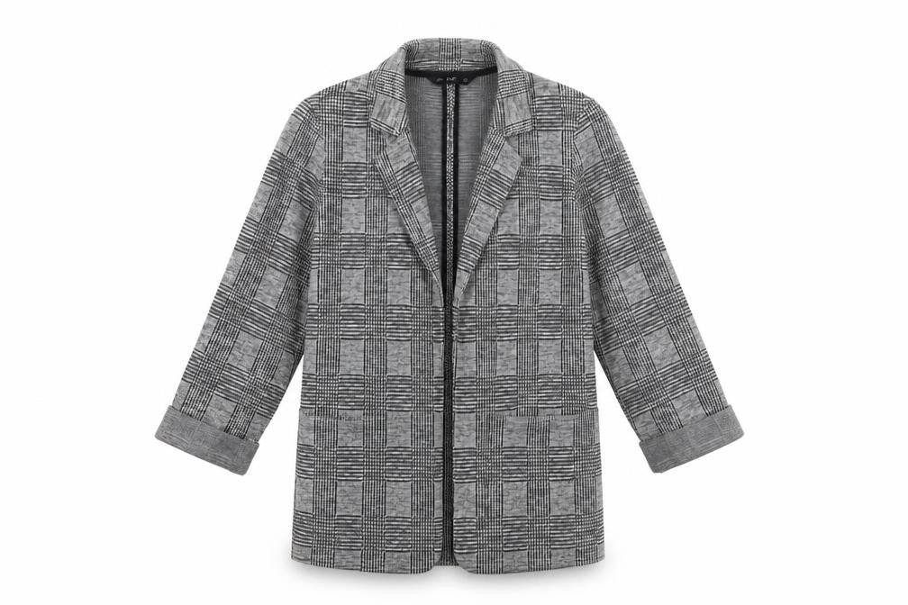 F&F Women Grey Check Single-Breasted Blazer Jacket Size 12