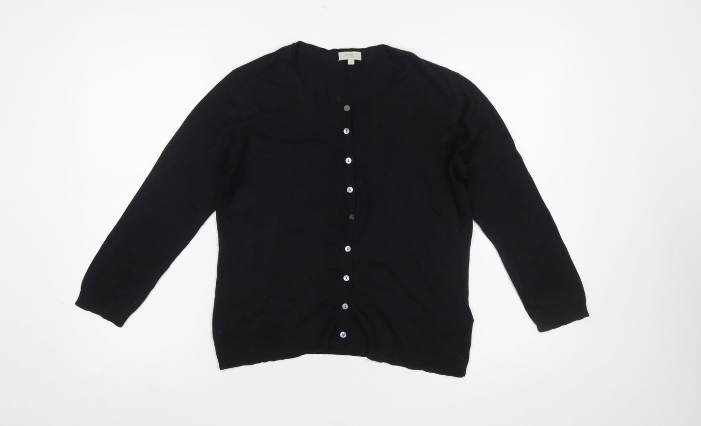 Hobbs Women Black Cotton Crew Neck Button Cardigan Size S