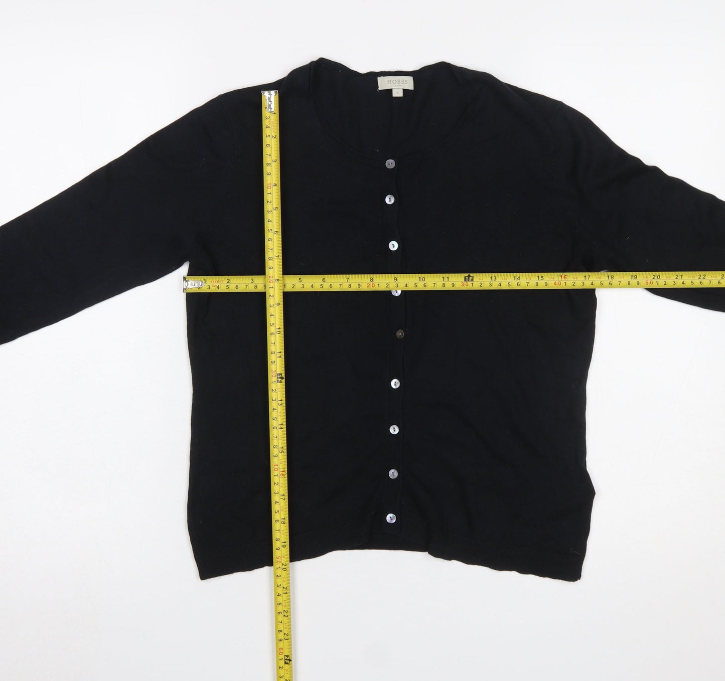 Hobbs Women Black Cotton Crew Neck Button Cardigan Size S