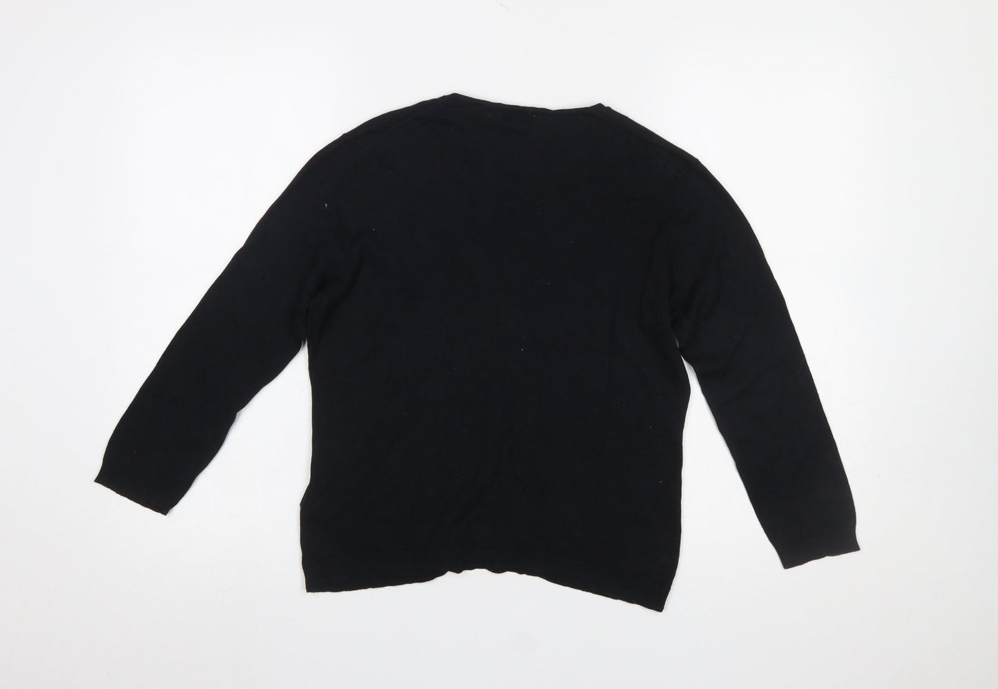 Hobbs Women Black Cotton Crew Neck Button Cardigan Size S