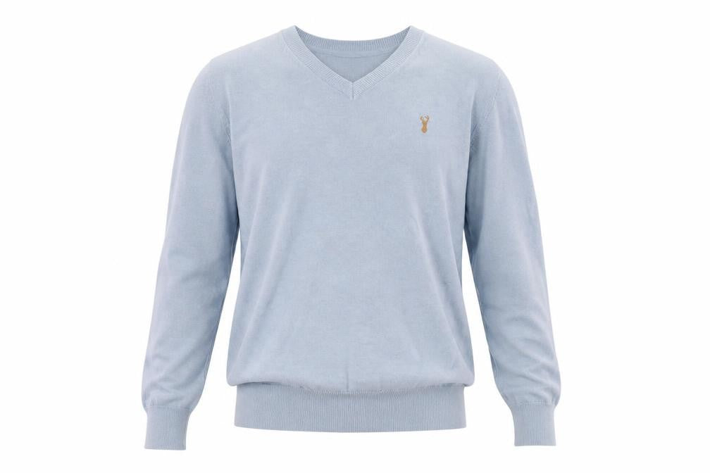 Haywood Men's Blue Cotton V-Neck Jumper Size L