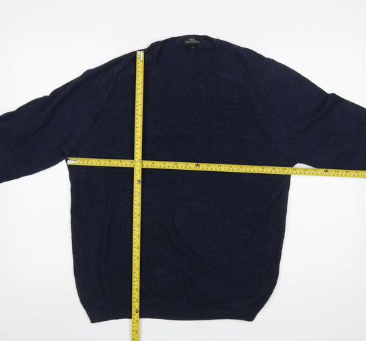 Next Men's Blue Cotton Crew Neck Pullover Jumper Size M