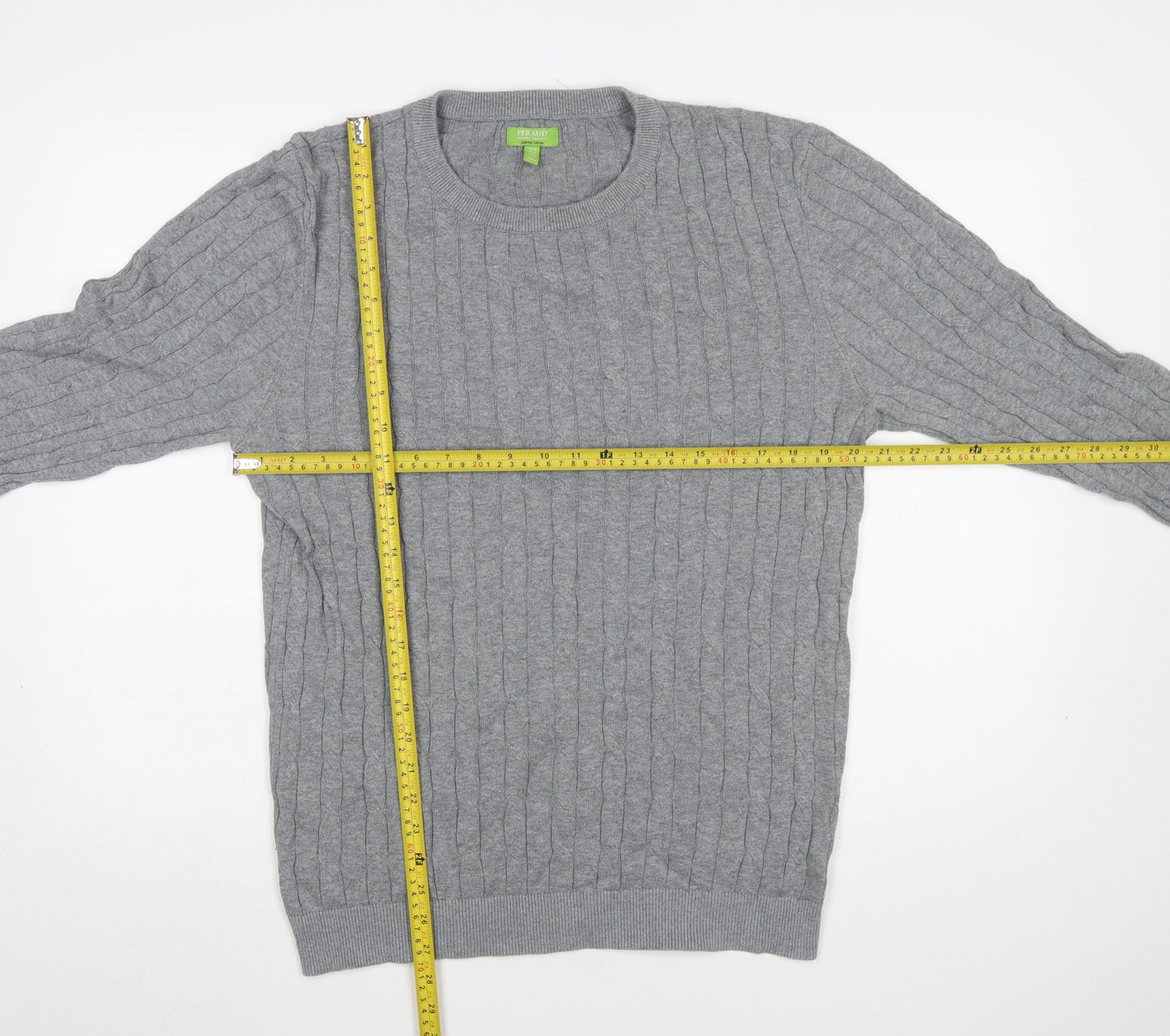 Feraud Mens Grey Cable-Knit Cotton Crew Neck Jumper XL