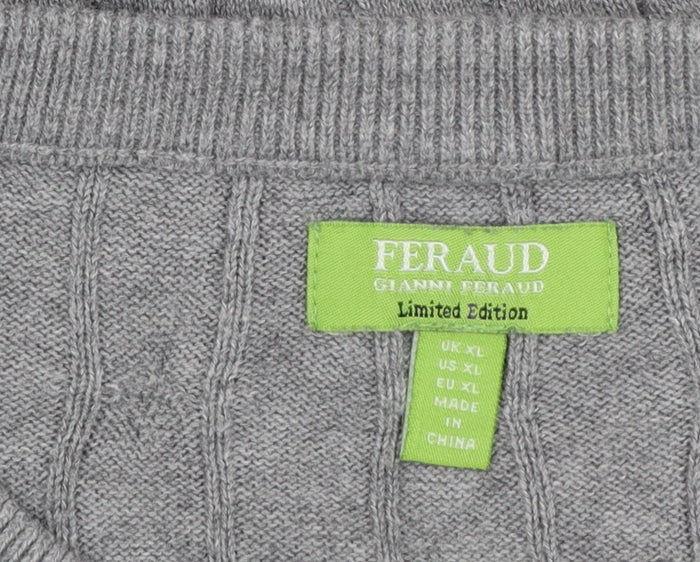 Feraud Mens Grey Cable-Knit Cotton Crew Neck Jumper XL