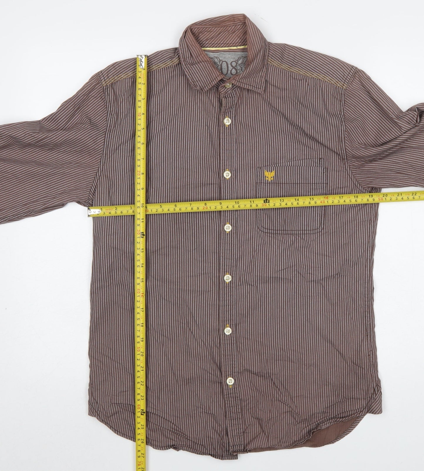 Lee Cooper Men's Brown Striped Cotton Long Sleeve Button-Up Shirt Size S