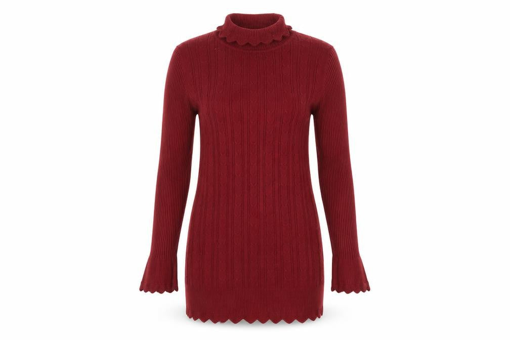 Calico Women's Red Cable Knit Mock Neck Long Sleeve Pullover Jumper M