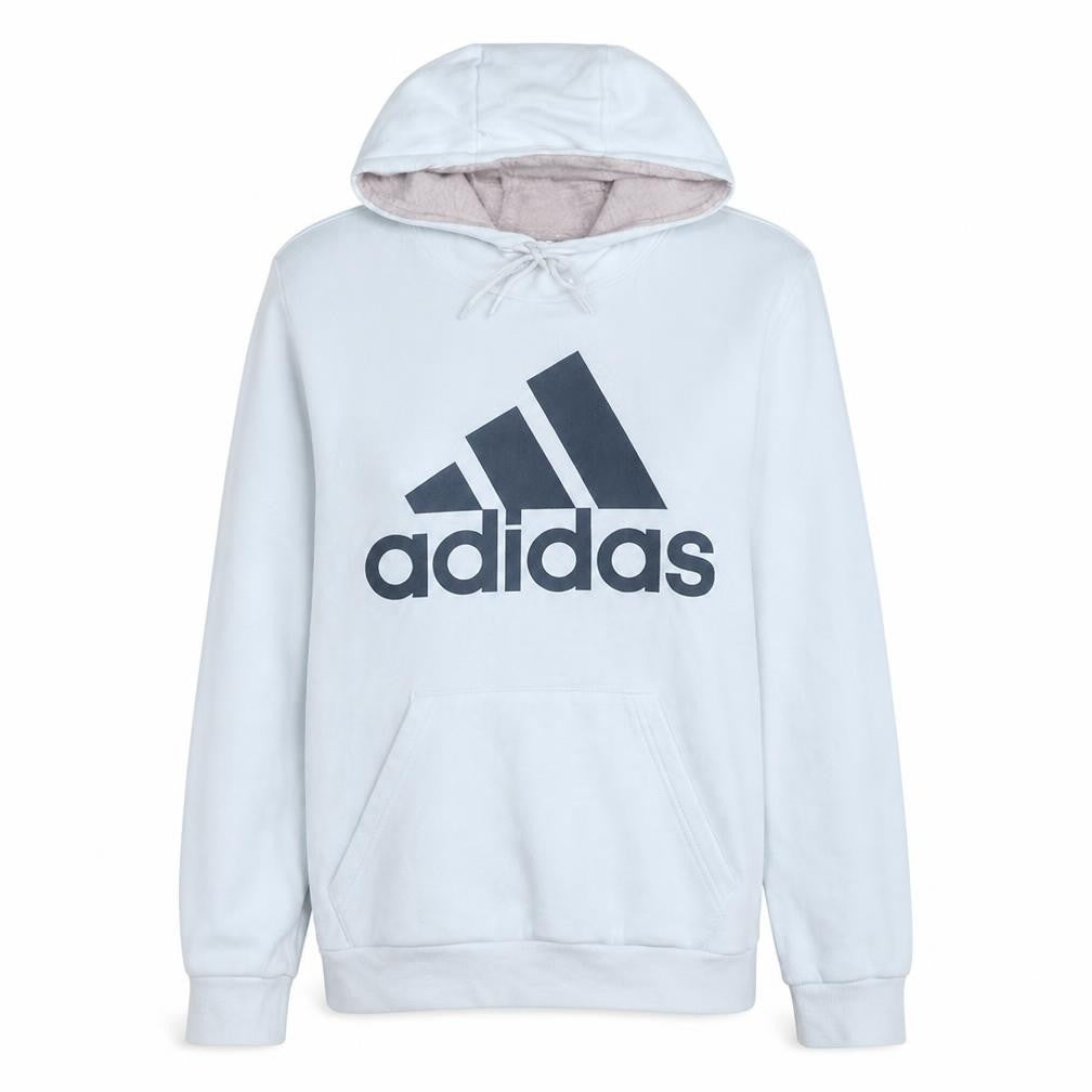 Adidas Women White Pullover Hoodie with Logo Lined Cotton Blend Size M
