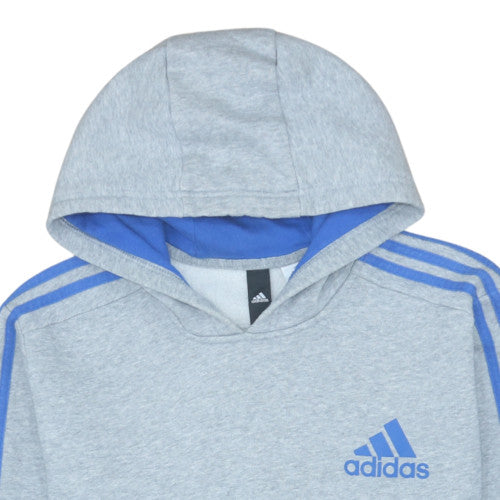 Adidas Men’s Grey 2XL Pullover Hoodie with Blue Stripes