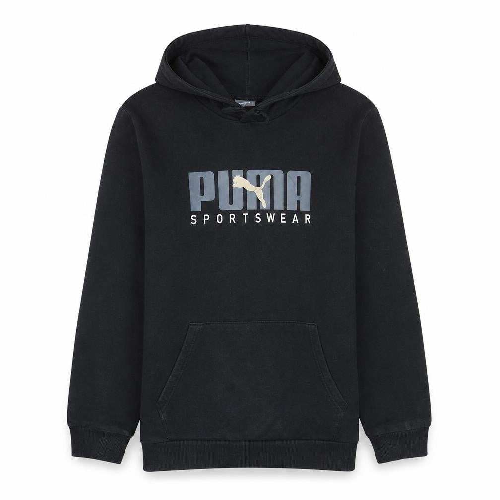 Puma Mens Black Medium Pullover Hoodie with Logo Sportswear Style