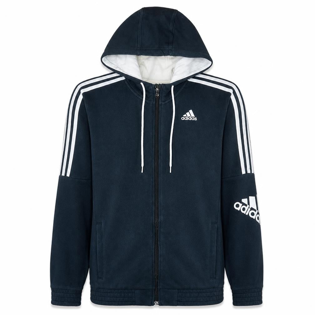 Front view of Adidas Men's Blue Full Zip Hoodie, size S, Sports Fleece Jacket
